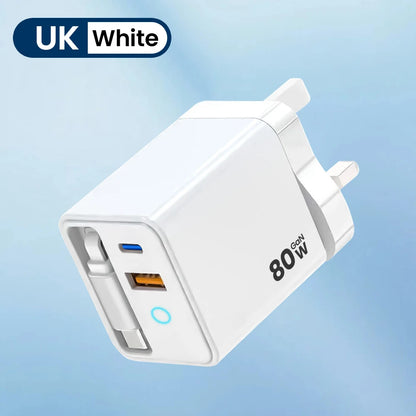 80W USB Charger with Retractable Type C Cable