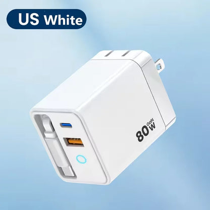 80W USB Charger with Retractable Type C Cable